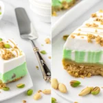 A delicious layered Pistachio Pudding Dessert with creamy textures, crunchy pistachios, and a hint of caramel, perfect for any occasion!